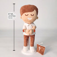 BibleBoy is the adorable plush boy doll that speaks 36 Bible verses. Holds his Bible with magnets in his hands and in the Bible. Wholesome dress. Clean cut hairstyle. Perfect Easter gift idea for Christian boys. From Jesusdoll.com.