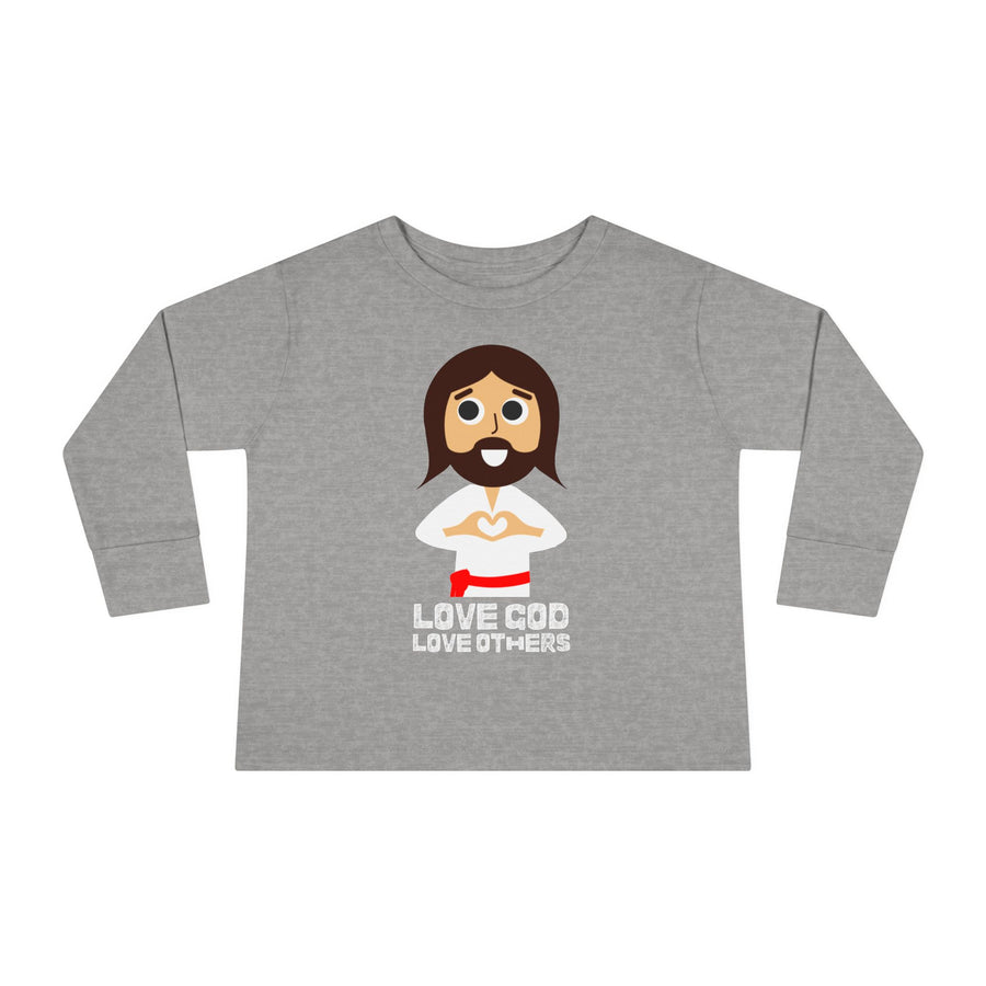 "Love God Love Others" Jesus Heart Long Sleeve - Toddler T-Shirt -  Sizes 2T-5T