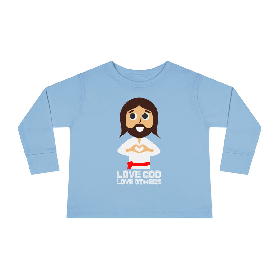 "Love God Love Others" Jesus Heart Long Sleeve - Toddler T-Shirt -  Sizes 2T-5T