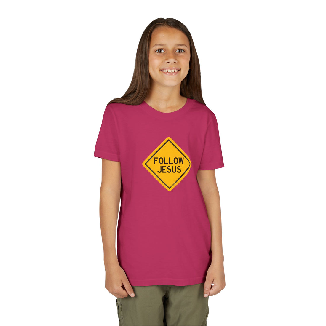 "Follow Jesus" Street Sign T Shirt - Youth Short Sleeve - Unisex Sizes YS-YXL