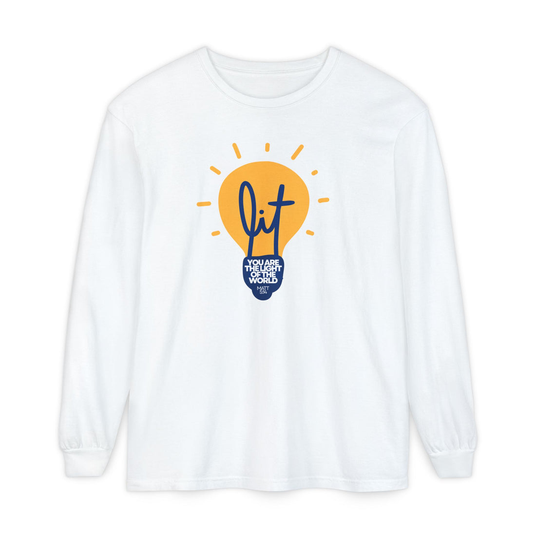 "Lit" Lightbulb - "You Are The Light Of The World" Jesus Quote - Unisex Adult Long Sleeve Tee Shirt - Sizes S-3XL