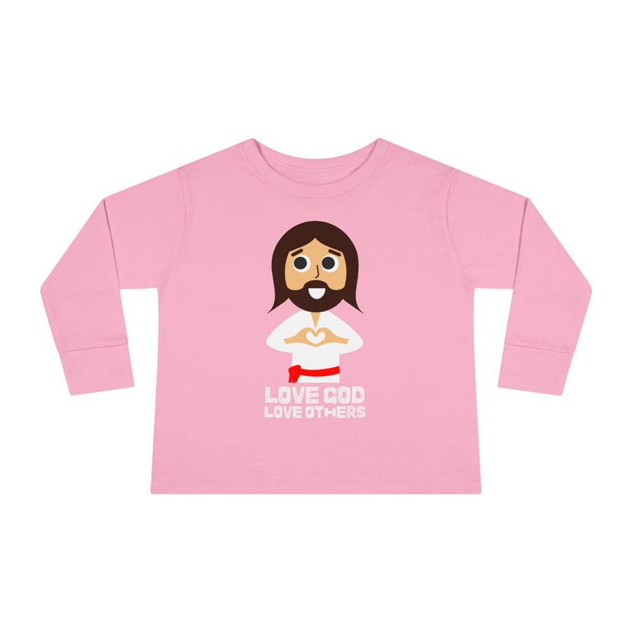 "Love God Love Others" Jesus Heart Long Sleeve - Toddler T-Shirt -  Sizes 2T-5T