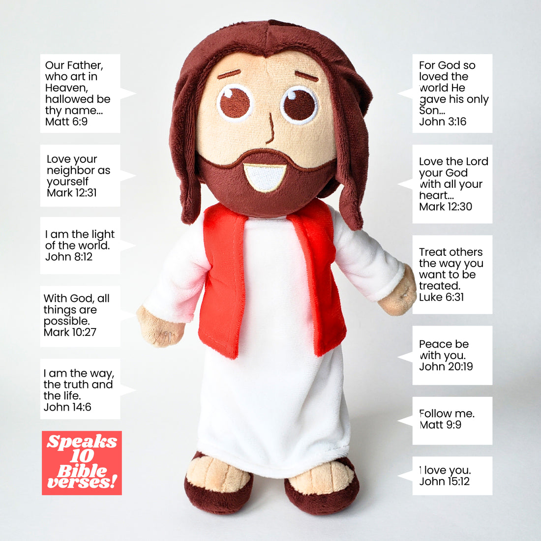 The Talking Jesus Doll - The Plush Jesus Doll that speaks 10 phrases Jesus said in the Bible.  A unique boys and girls gift idea for Easter, Baptisms, Birthdays and Christmas. 