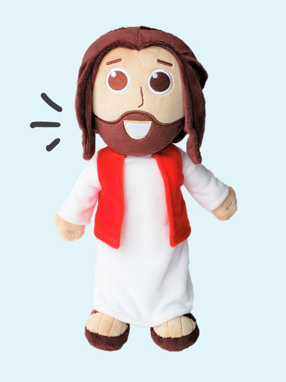 The Talking Jesus Doll beautiful 12" plush Jesus toy that talks.  Speaks Bible verses from the Lord's prayer to John 3:16.  Perfect gift idea for Easter, Birthdays, Baptisms, Confirmation, Christenings, and Christmas.  Great Catholic toy gift idea.  Great religious toy gift idea..  Give the eternal gift of Jesus. 